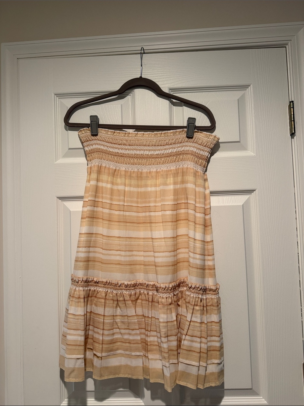 Banana Republic Striped Smocked Midi Skirt in Soft Yellow and Cream